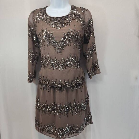 Adrianna Papell Evening Size 4 Embellished Back Scoop Blousom Dress Q7 - Picture 3 of 9
